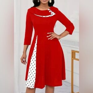 Elegant Red Polka Dot Dress NWOT
